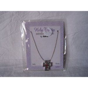 NEW Holy Trinity Birthstone Cross by Ganz‎ July Ruby Silver Stones Beautiful!